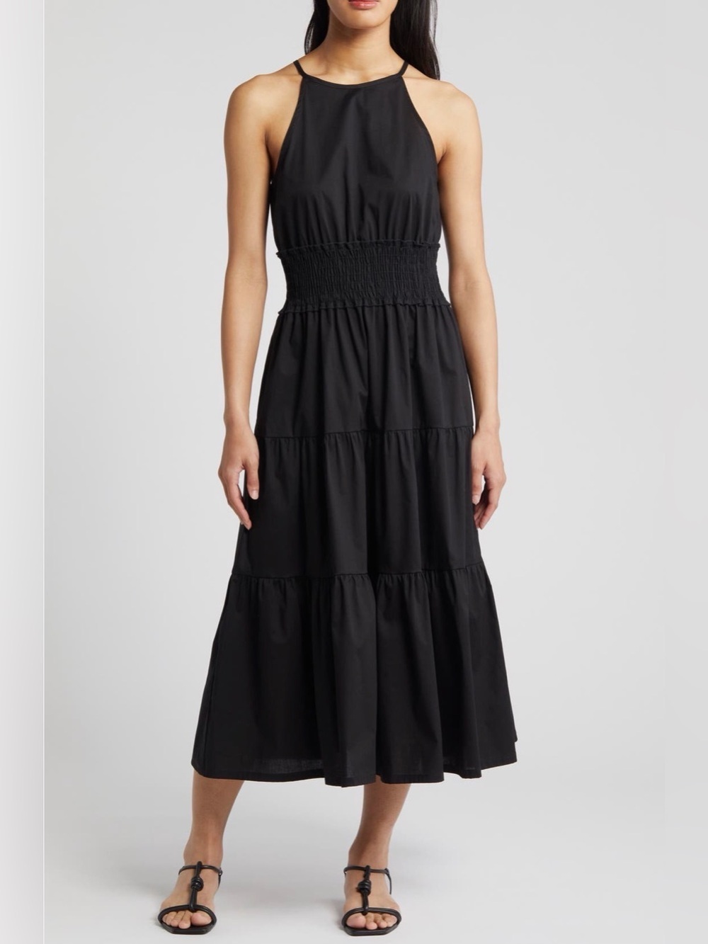 Loveappella Smocked Waist Tiered Maxi Dress Black Medium Nordstrom excellent